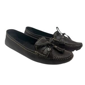 Prada Vintage Driving Shoe Loafer Flats Pebble Leather Tassel Brown Size 37 US 7